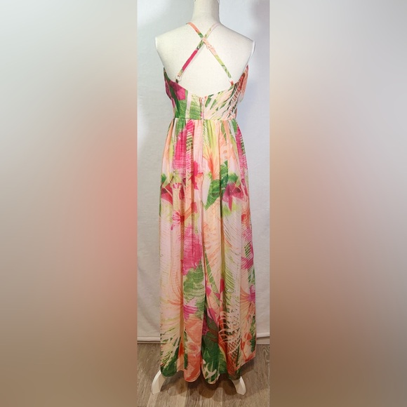 VENUS Tropical Maxi Dress Women’s Size 6 Empire Waist Pink and Green Floral - Picture 4 of 8